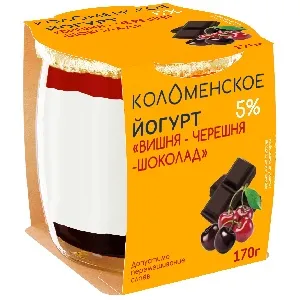 Йогурт КОЛОМЕНСКИЙ мдж 5% ВИШНЯ-ЧЕРЕШНЯ-ШОКОЛАД /стекло/ 170г*4