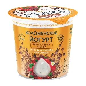 Йогурт КОЛОМЕНСКИЙ с шоколадной крошкой и наполнителем "Брусника-клюква-земляника" с мдж 2,9% /пэт/ 125г*4 Йогурт КОЛОМЕНСКИЙ с шоколадной крошкой и наполнителем "Брусника-клюква-земляника" с мдж 2,9% /пэт/ 125г*4