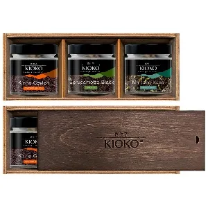 Набор KIOKO KAGOSHIMA BLACK Коллекция черного чая и черного чая с добавками /деревянная коробка с крышкой/ 90г*6