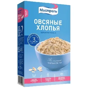 Хлопья МИСТРАЛЬ Овсяные ЦЕЛЬНОЗЕРНОВЫЕ /картон/ 400г*12