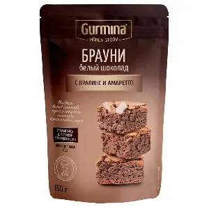 Брауни GURMINA HONEY STORY белый шоколад с пралине и амаретто 150г*10 Брауни GURMINA HONEY STORY белый шоколад с пралине и амаретто 150г*10