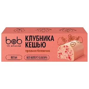 Батончик BOB неглазированный "Светлый с клубникой и кешью" (25г*2шт) /шоубокс/ 50г*10