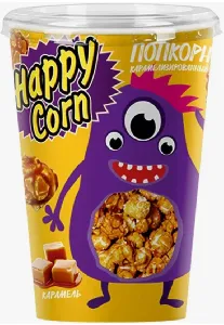 Воздушная кукуруза HAPPY CORN Монстрики - Карамель /стакан/ 100г*6