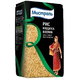Рис МИСТРАЛЬ Индика BROWN коричневый длиннозерный /пакет/ 450г*12