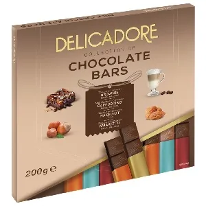 ***Шоколад BARON DELICADORE CHOCOLATE BARS плитки ассорти (амаретто, брауни, капучино, начинка со вкусом лесного ореха) 200г*16
