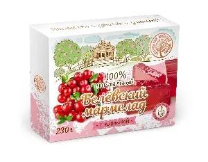 Мармелад БЕЛЕВСКИЙ натуральный пластовой КЛЮКВА /картон/ 230г*20