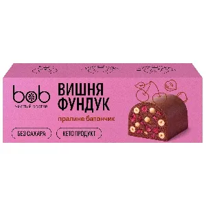 Батончик BOB неглазированный "Низкоуглеводный с вишней и фундуком" БЕЗ добавления сахара (25г*2шт) /шоубокс/ 50г*10