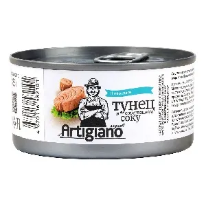 Тунец ARTIGIANO (Эквадор) полосатый филе-ломтики в собственном соку ж/б 185г*48