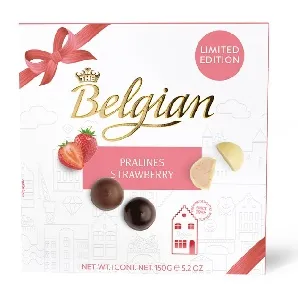 Конфеты BELGIAN шоколадные - пралине со вкусом клубники /картон/ 150г*12 Конфеты BELGIAN шоколадные - пралине со вкусом клубники /картон/ 150г*12