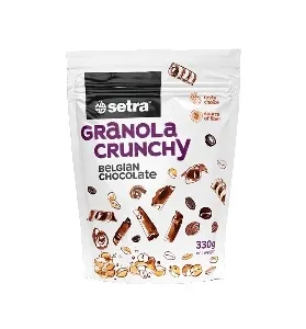 Гранола SETRA Granola crunchy хрустящие запеченные с ШОКОЛАДОМ: кусочки темного, молочного и молочно-белого бельгийского шоколада /зип-пак/ 330г*7
