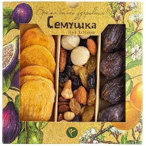 Подарочный набор СЕМУШКА орехов с Королевскими финиками и персиками 230г*6 Подарочный набор СЕМУШКА орехов с Королевскими финиками и персиками 230г*6