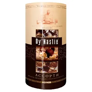 Конфеты Dy`Nastie шоколадные "Ассорти с дроблёными орехами" /туба/ 260г*8