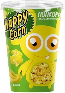 Воздушная кукуруза HAPPY CORN БАНАН Монстрики /стакан/ 100г*6