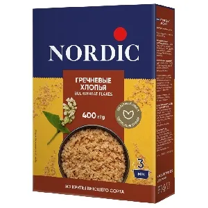 Хлопья NORDIC BUCKWHEAT FLAKES гречневые /картон/ 400г*10