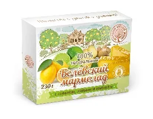 Мармелад БЕЛЕВСКИЙ натуральный пластовой ЛИМОН-ЛАЙМ-ИМБИРЬ /картон/ 230г*20