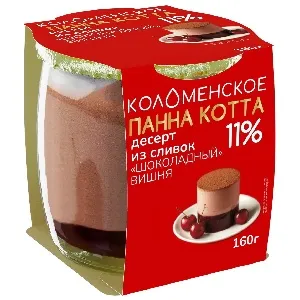 Десерт КОЛОМЕНСКИЙ PANNA COTTA из сливок "ШОКОЛАДНЫЙ" ВИШНЯ с мдж 11,0% /стекло/ 160г*4