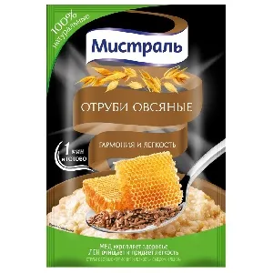 Отруби МИСТРАЛЬ овсяные "Гармония и легкость" (мед, лен) /пакет/ 30г*12