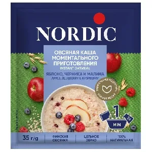 Каша NORDIC овсяная м/п с ЯБЛОКОМ, ЧЕРНИКОЙ И МАЛИНОЙ /шоубокс/ 35г*20