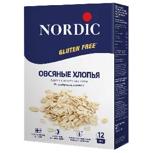 Хлопья NORDIC овсяные крупные из цельного зерна БЕЗ ГЛЮТЕНА /картон/ 400г*10