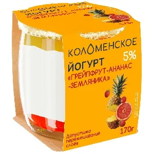 Йогурт КОЛОМЕНСКИЙ мдж 5% ГРЕЙПФРУТ-АНАНАС-ЗЕМЛЯНИКА /стекло/ 170г*4