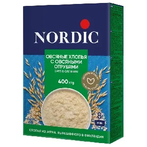 Хлопья NORDIC OATS & OAT BRAN овсяные с овсяными отрубями /картон/ 400г*10