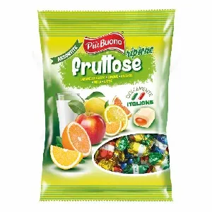 Конфеты PIU BUONO карамель с жидким центром - фруктовое ассорти /пакет/ 175г*15