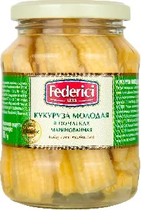 Кукуруза FEDERICI молодая в початках маринованная Baby corn marinated /стекло/ 370мл*12