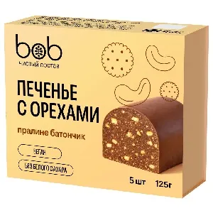 Батончик BOB неглазированный "Темный печенье с орехами" (25г*5шт) /картон/ 125г*12
