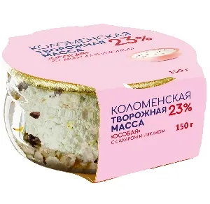 Масса творожная КОЛОМЕНСКАЯ "Особая" с сахаром и изюмом жирная с мдж 23% /стекло/ 150гр*4