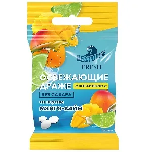 Драже BESTORME FRESH Освежающие без сахара с витамином С со вкусом манго-лайм /пакет/ 17г*12