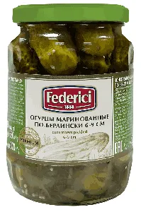 Огурцы FEDERICI маринованные по-берлински 6-9 см /стекло/ 720мл*6