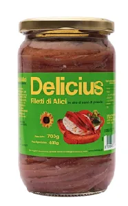 Анчоусы DELICIUS филе в подсолнечном масле /стекло/ 700г*6