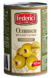 Оливки FEDERICI Гигантские без косточки /жесть/ 400г*12 Оливки FEDERICI Гигантские без косточки /жесть/ 400г*12
