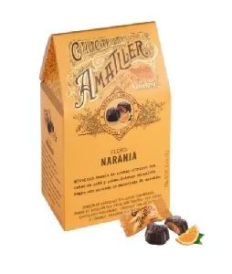 Конфеты AMATLLER 1636 FLORS NARANJA в тёмном шоколаде 70% с апельсиновой начинкой /картон/ 72г*9