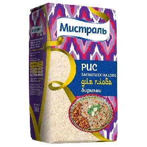 Рис МИСТРАЛЬ Басмати Extra long для плова бирияни /пакет/ 500г*12