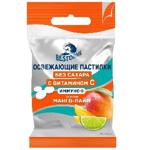 Пастилки BESTORME БАД "Иммуно+" Освежающие без сахара с витамином С со вкусом МАНГО-ЛАЙМ /пакет/ 20г*12