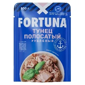 Тунец FORTUNA рубленый в собственном соку /пауч/ 100г*24