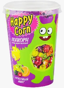 Воздушная кукуруза HAPPY CORN Фруктовый микс /стакан/ 100г*6 Воздушная кукуруза HAPPY CORN Фруктовый микс /стакан/ 100г*6