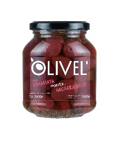 Оливки OLIVEL КАЛАМАТА ГИГАНТ с косточкой пряные в рассоле с маслом /стекло/ 340г*6