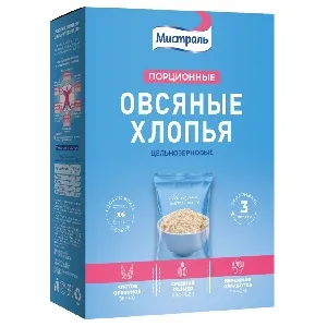 Хлопья МИСТРАЛЬ Овсяные порционные (6пак.*40г) /картон/ 240г*6