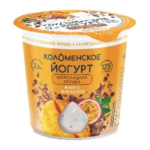Йогурт КОЛОМЕНСКИЙ с шоколадной крошкой и наполнителем "Манго-маракуйя" с мдж 2,9% /пэт/ 125г*4 Йогурт КОЛОМЕНСКИЙ с шоколадной крошкой и наполнителем "Манго-маракуйя" с мдж 2,9% /пэт/ 125г*4