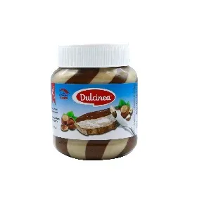 Шоколадная паста DULCINEA с лесным орехом 3%, DUO - белый и молочный шоколад /стекло/ 400г*12 Шоколадная паста DULCINEA с лесным орехом 3%, DUO - белый и молочный шоколад /стекло/ 400г*12