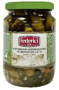 Корнишоны FEDERICI маринованные по-берлински 3-6 см /стекло/ 720мл*6 Корнишоны FEDERICI маринованные по-берлински 3-6 см /стекло/ 720мл*6