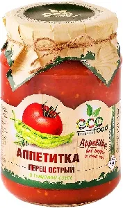 Аппетитка ECOFOOD Перец острый в томатном соусе /стекло/ 750г*6 Аппетитка ECOFOOD Перец острый в томатном соусе /стекло/ 750г*6