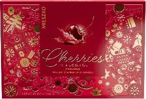Конфеты MIESZKO WIŚNIA W ALKOHOLU с ликером и цельной вишней без косточки /картон/ 142г*13