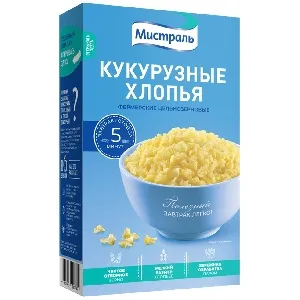 Хлопья МИСТРАЛЬ Кукурузные фермерские цельнозерновые /картон/ 400г*12