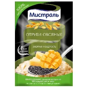 Отруби МИСТРАЛЬ овсяные "Энергия и бодрость" (манго, ананас, чиа) / пакет/ 30г*12