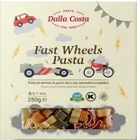 Макаронные изделия DALLA COSTA фигурные без добавления яиц с томатами и базиликом "Быстрые гонки" Fast wheels pasta /картон/ 250г*15
