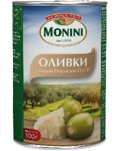 Оливки MONINI с сыром Пармезан D.O.P. /жесть/ 300г*12 Оливки MONINI с сыром Пармезан D.O.P. /жесть/ 300г*12