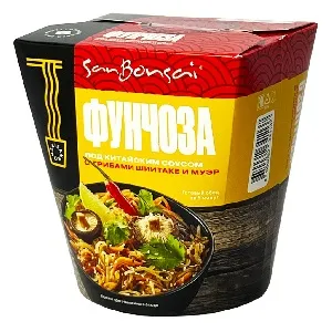 Вермишель SANBONSAI фунчоза под китайским соусом с грибами шиитаке и муэр /картон/ 120г*24 Вермишель SANBONSAI фунчоза под китайским соусом с грибами шиитаке и муэр /картон/ 120г*24